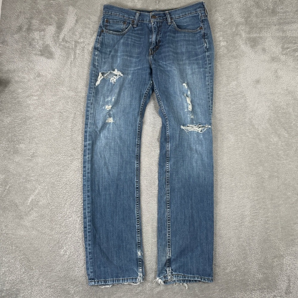 Levis 514 Jeans Mens 31x32 Blue Distressed Ripped Straight Leg Skater Workwear